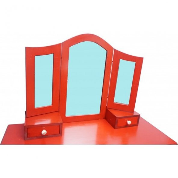 Makyaj Masa 19330 Dresuar 9Çekm Kayın Aslan Ayak Kırmızı Lake Yan açıl El yapım - 3