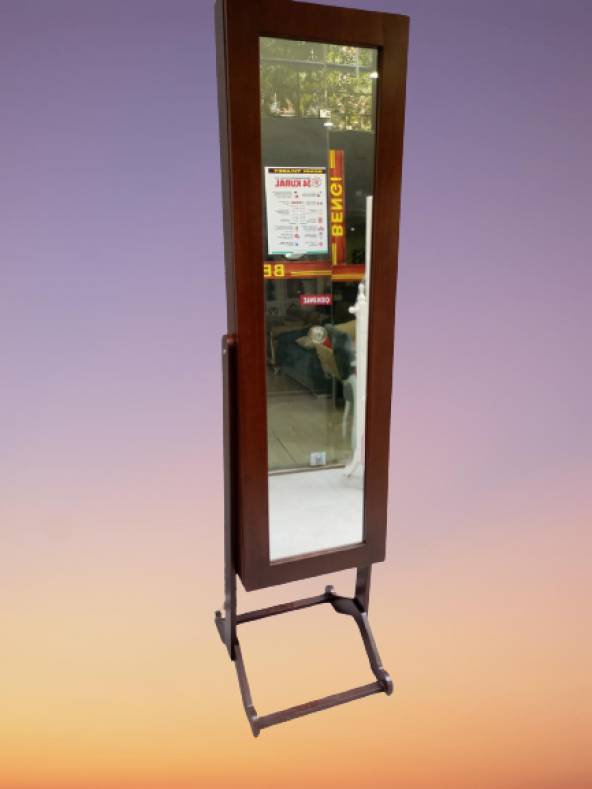 Takı 19322 Dolabı Boy Aynası Ahşap Parlak Ceviz Natüre Klasik Mobilya MDF El Yapı - 5