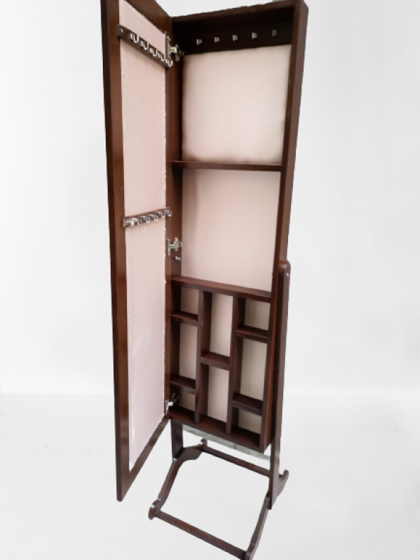 Takı 19322 Dolabı Boy Aynası Ahşap Parlak Ceviz Natüre Klasik Mobilya MDF El Yapı - 6