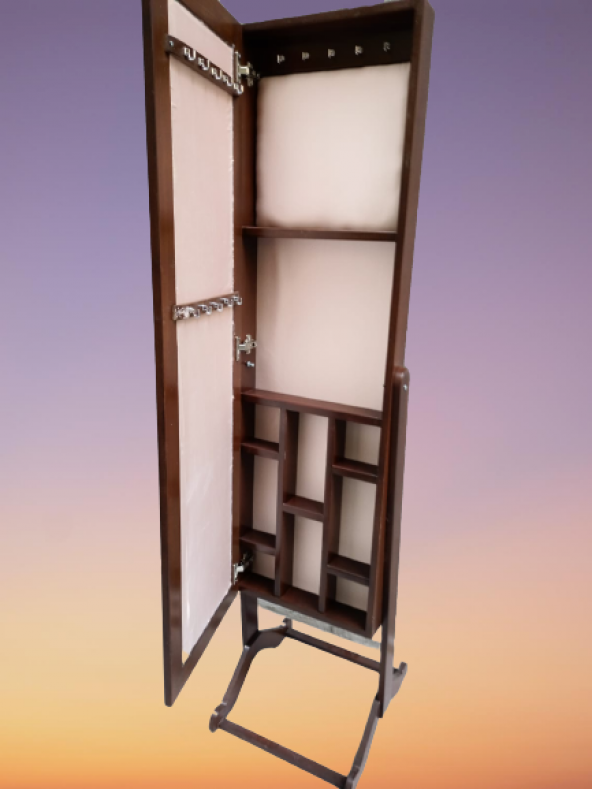 Takı 19322 Dolabı Boy Aynası Ahşap Parlak Ceviz Natüre Klasik Mobilya MDF El Yapı - 7