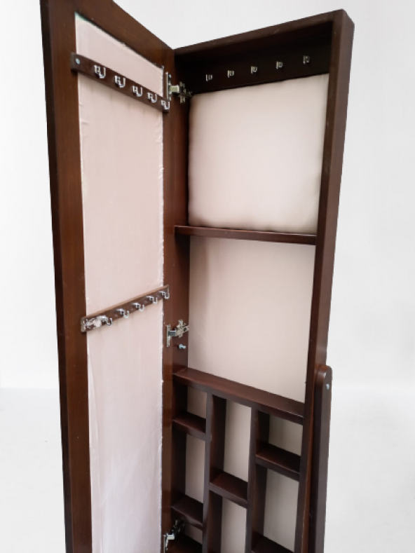 Takı 19322 Dolabı Boy Aynası Ahşap Parlak Ceviz Natüre Klasik Mobilya MDF El Yapı - 4