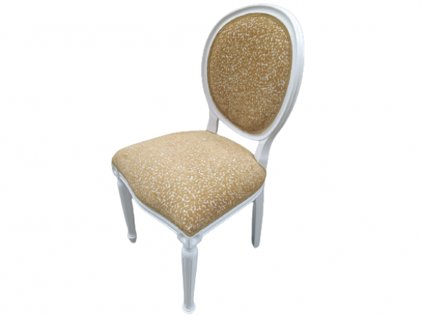 Sandalye 18573 MADALYON Kayın Ayak Parlak Beyaz Boya Kalite Keten Kumaş El Yapım - Resim 3