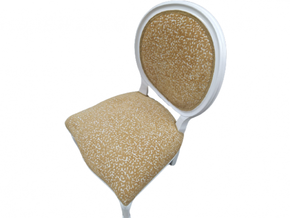 Sandalye 18573 MADALYON Kayın Ayak Parlak Beyaz Boya Kalite Keten Kumaş El Yapım - Resim 4