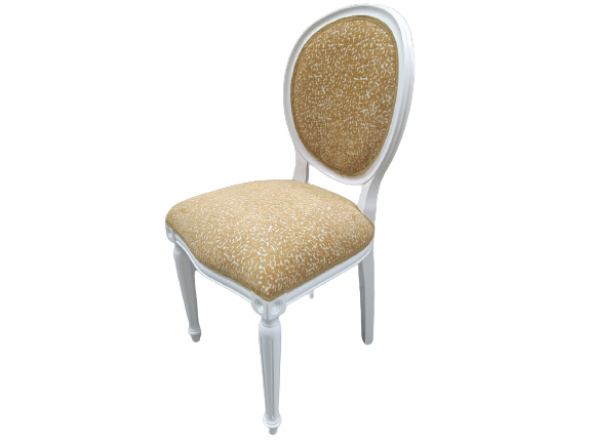 Sandalye 18573 MADALYON Kayın Ayak Parlak Beyaz Boya Kalite Keten Kumaş El Yapım - Resim 6