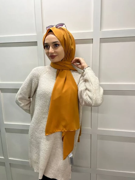 Siyane Scarf Medine İpeği Şal 00737  HARDAL - Resim 3