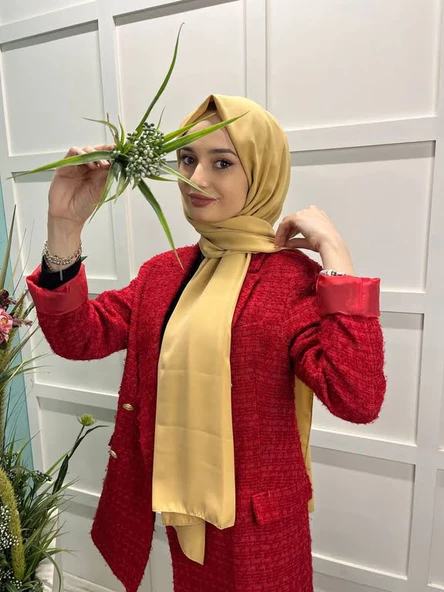Siyane Scarf Medine İpeği Şal 00737  GOLD - Resim 2