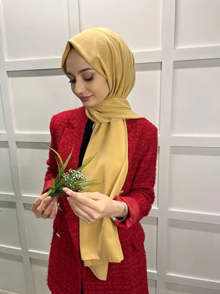 Siyane Scarf Medine İpeği Şal 00737  GOLD - Resim 3