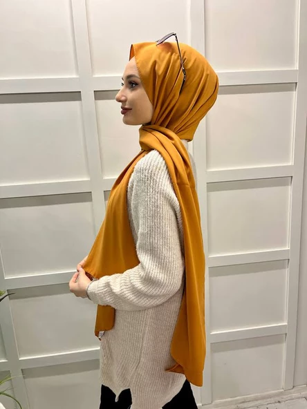 Siyane Scarf Medine İpeği Şal 00737  HARDAL ürün görseli