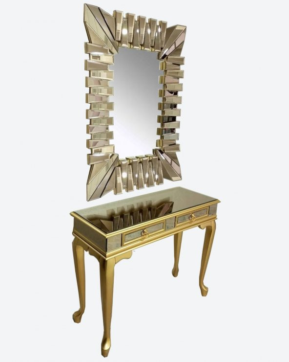 Dresuar ST 18550 2Çek MODL Kayın Gold Renk Aslan Ayk Kare Ayna kaplı Güneş Elyapı - 3