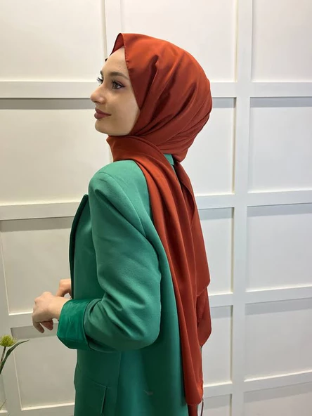 Siyane Scarf Medine İpeği Şal 00737 KOYU KİREMİT