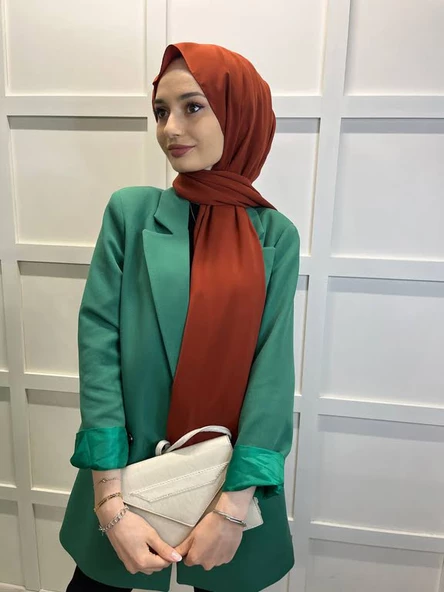 Siyane Scarf Medine İpeği Şal 00737 KOYU KİREMİT - 2