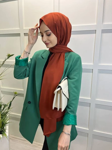 Siyane Scarf Medine İpeği Şal 00737 KOYU KİREMİT - 3