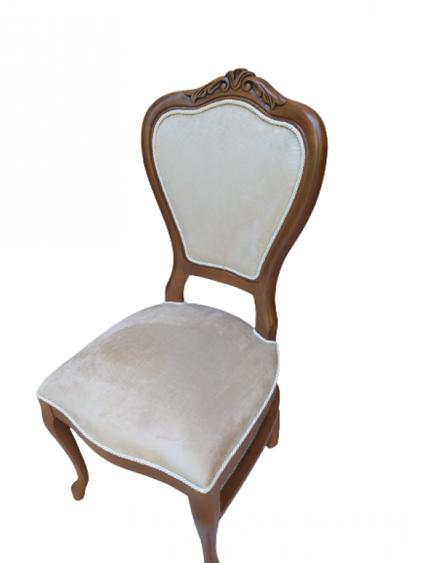Sandalye 18496 Klasik Model Kayın Aslan ayak ceviz babyface kumaş Oyma El yapım - 6