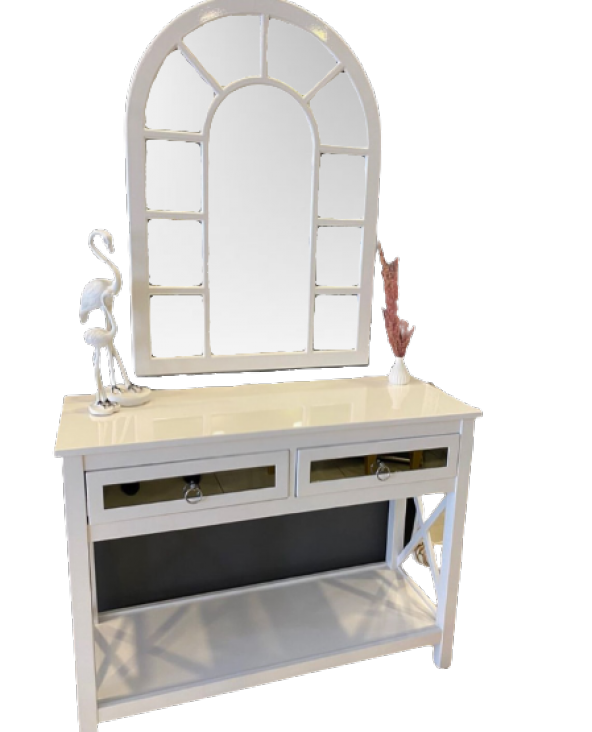 Dresuar 18500 ST Raflı WİNDOVS Ayna Kayın ÇAPRAZ Torna Ayak Parlak beyaz boya - 2