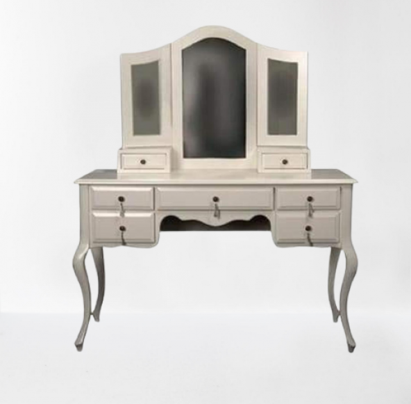 Makyaj Masa 18473 Dresuar puf 7Çekm Kayın aslan ayak KREM Lake yana açılır ayna - 4