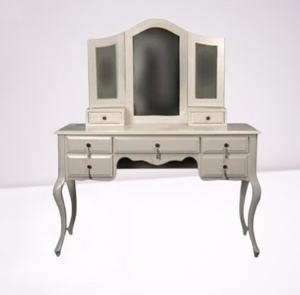 Makyaj Masa 18473 Dresuar puf 7Çekm Kayın aslan ayak KREM Lake yana açılır ayna - 5