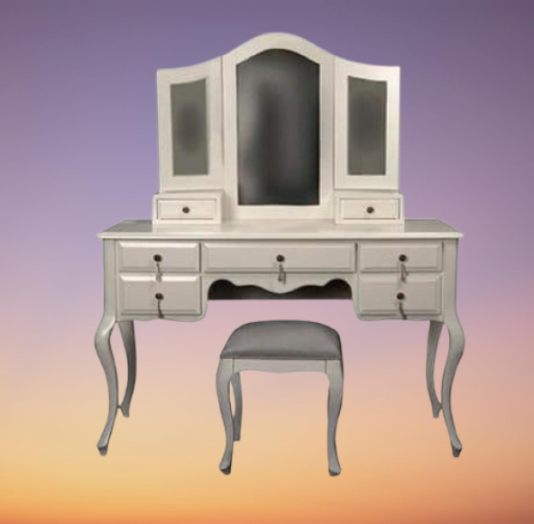 Makyaj Masa 18473 Dresuar puf 7Çekm Kayın aslan ayak KREM Lake yana açılır ayna - 6