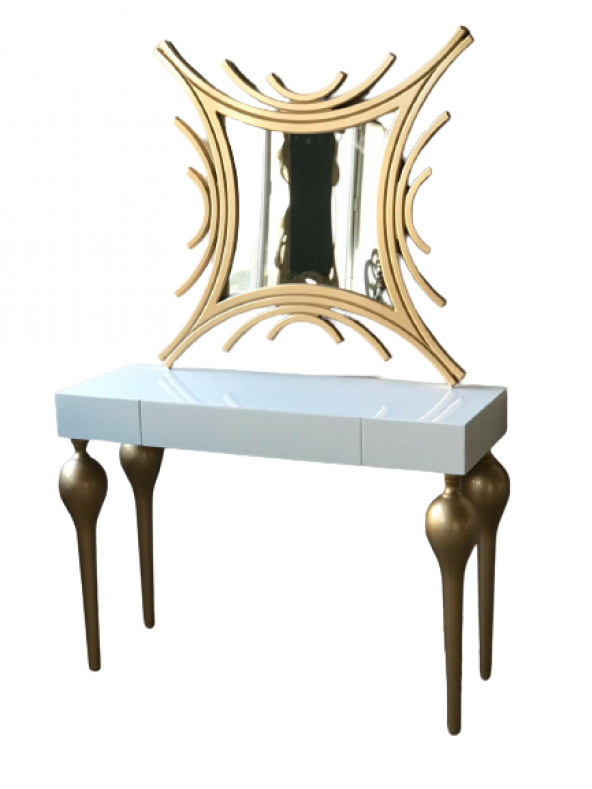 Dresuar 18468 TOMBUL model Kayın ayak MDF Çekmec tabla Parlak GOLD-beyaz uyum