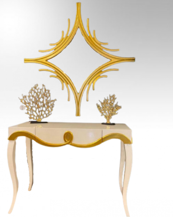 Dresuar 18471 CNC KABARTMA Model Kayın aslan ayak Parlak BEYAZ-GOLD uyum El yapım - 5
