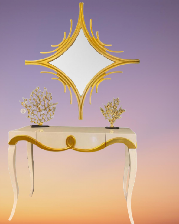 Dresuar 18471 CNC KABARTMA Model Kayın aslan ayak Parlak BEYAZ-GOLD uyum El yapım - 4