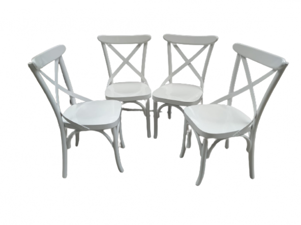 Sandalye 18467 ÇAPRAZ Model Klasik Mobilya Kayın Retro Parlak Beyaz renk El Yapmı - 3