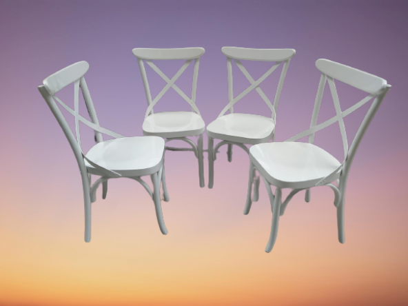 Sandalye 18467 ÇAPRAZ Model Klasik Mobilya Kayın Retro Parlak Beyaz renk El Yapmı - 6