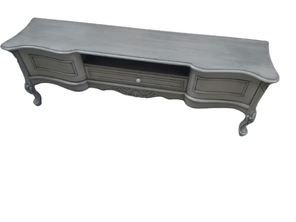 Tv ST 18463 Sehpa Veli Eskitme Avangart Aslan Kayın Ayak Oyma Nakış Gri El Yapım - Resim 4