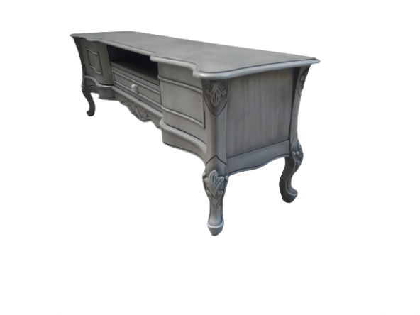 Tv ST 18463 Sehpa Veli Eskitme Avangart Aslan Kayın Ayak Oyma Nakış Gri El Yapım - Resim 7