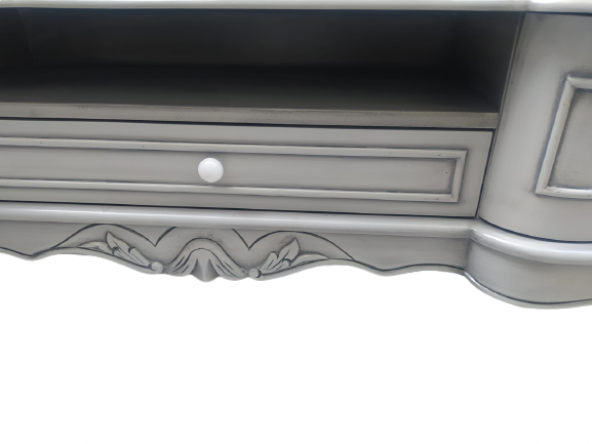 Tv ST 18463 Sehpa Veli Eskitme Avangart Aslan Kayın Ayak Oyma Nakış Gri El Yapım - Resim 3