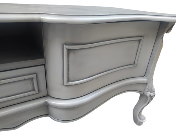 Tv ST 18463 Sehpa Veli Eskitme Avangart Aslan Kayın Ayak Oyma Nakış Gri El Yapım - Resim 6