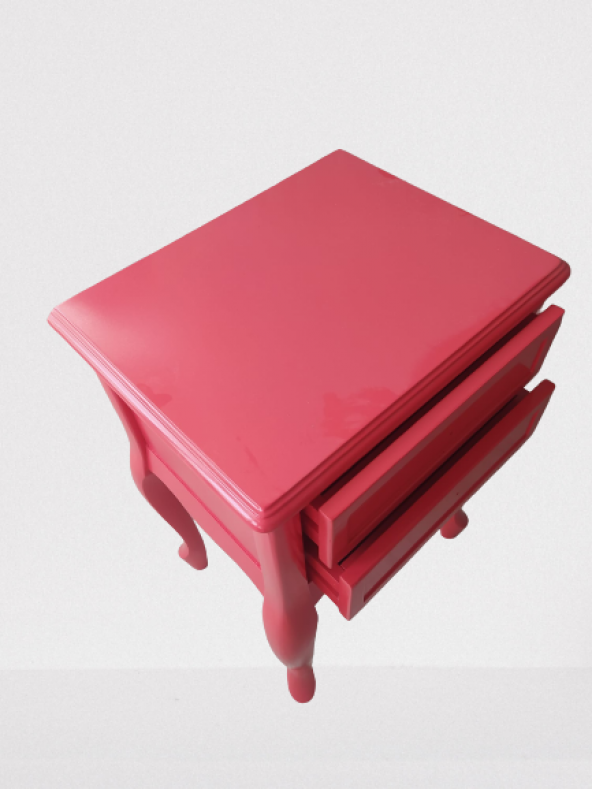 Komodin 18444 Klasik Model Kayın Aslan Ayak Pembe Renk Porselen kulp El Yapımı