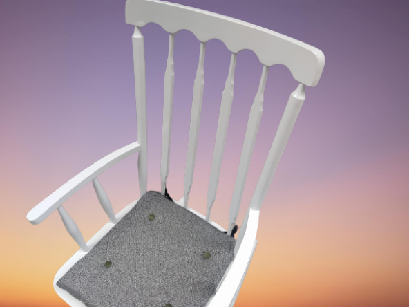 Sandalye 18449 Sallanan Bambu Kayın Retro Ayak Beyaz Lake kumaş minder El yapım - 4