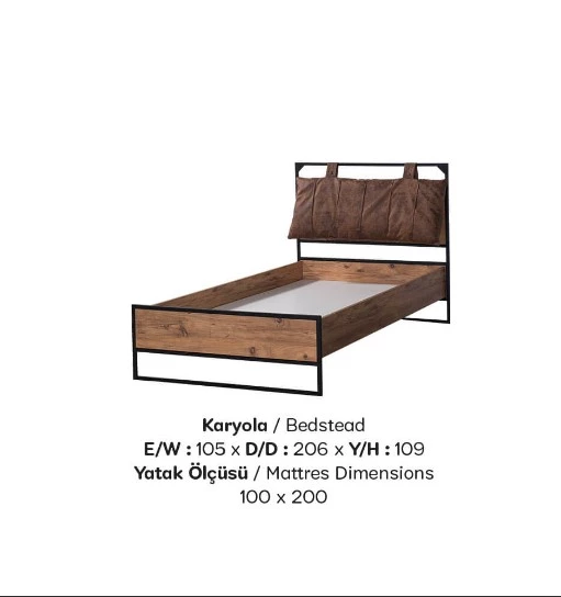 Karyola Urlu Loft 18385 Model Metal Kaliteli Suntalam 100*200 Dolgun Başlık