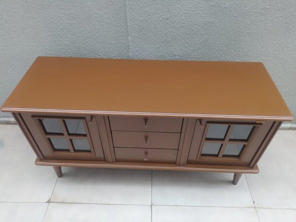 Tv Sehpa ST 18224 Windovs Model Pencere Gürgen Retro Ayak Ceviz Renk El Yapım - 8