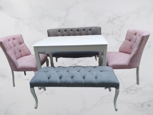 Berjer 18188 ÇAY SET Kayın ASLAN Beyaz masa Kapiton Döşeme Kalite Kumaş El yapım - 2