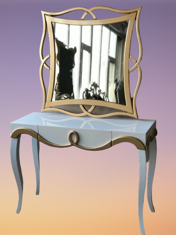 Dresuar 18183 TOMBUL AYAK model Kayın Torna MDF Çekm tabla Parlak GOLD-beyaz uyum