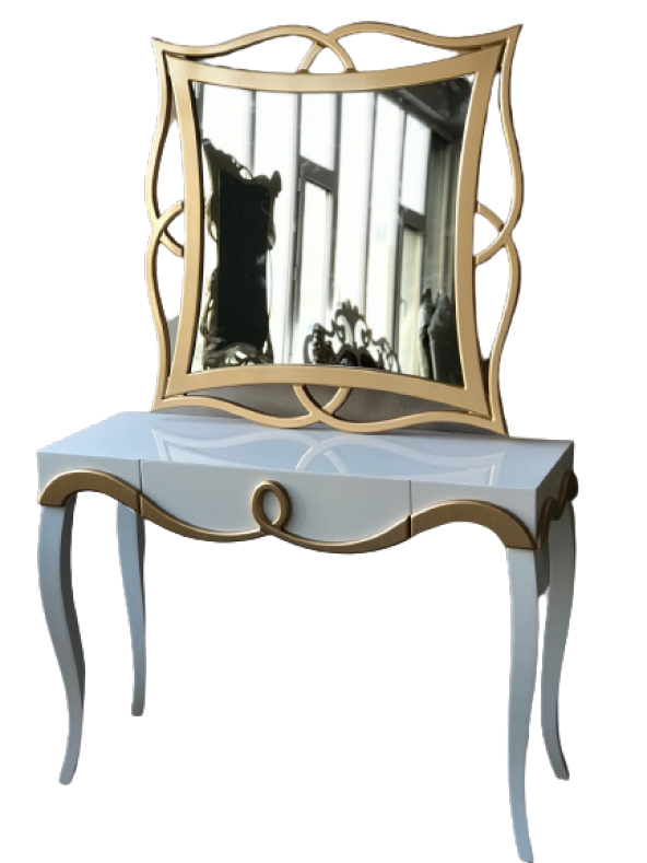 Dresuar 18183 TOMBUL AYAK model Kayın Torna MDF Çekm tabla Parlak GOLD-beyaz uyum - 3