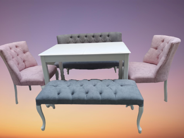 Berjer 18173 ÇAY SET Kayın lükens ASLAN Beyaz Kapitone Kalite Kumaş El Yapım