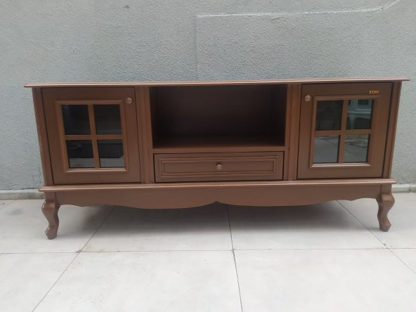 Tv Sehpa ST 18168 Windovs Model Ahşap Kayın ASLAN Ayak Parlak Ceviz 125cm El Yapı - 6