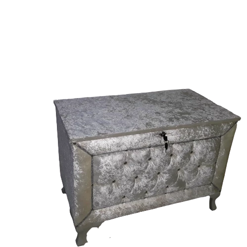 Çeyiz 18152 SANDIK Kapitone Büyük Model KREM Kadifemsi Kumaş İçi Tela El Yapım - 3