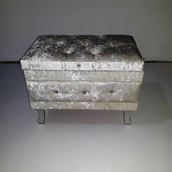 Çeyiz 18149 SANDIK Kapitone Model 3 lü KREM Kadifemsi Kumaş İçi Tela El Yapım - 4