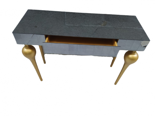 Dresuar 18117 TOMBUL Model Kayın Gold renk ayak Siyah Füme Ayna kaplı çek El yapı - 5