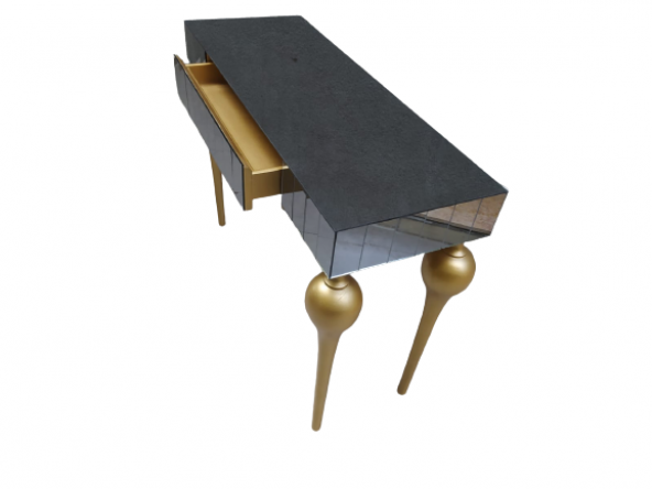 Dresuar 18117 TOMBUL Model Kayın Gold renk ayak Siyah Füme Ayna kaplı çek El yapı - 6