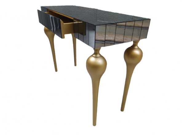 Dresuar 18117 TOMBUL Model Kayın Gold renk ayak Siyah Füme Ayna kaplı çek El yapı - 3