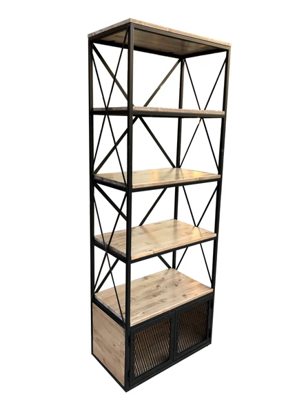 Kitaplık X 18114 Metal ÇAPRAZ Yan Ladin Natüre Raf Parlak siyah Tel Kapak El yapım - 3