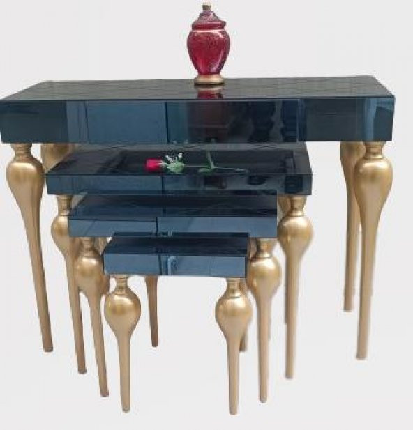 Zigon-Dresuar 18095 Tombul Model Parlak Gold Kayın Ayak Baklava çizgi Ayna tabla - 2