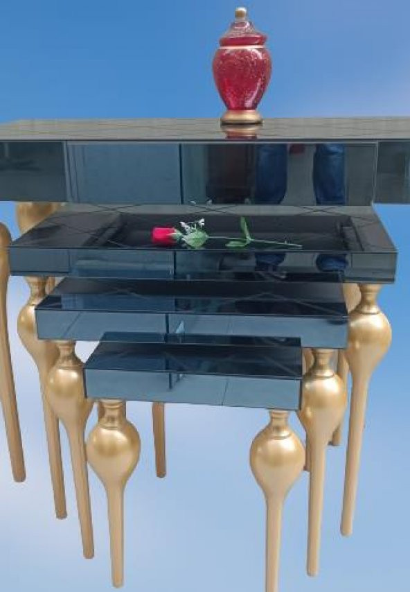 Zigon-Dresuar 18095 Tombul Model Parlak Gold Kayın Ayak Baklava çizgi Ayna tabla - 5