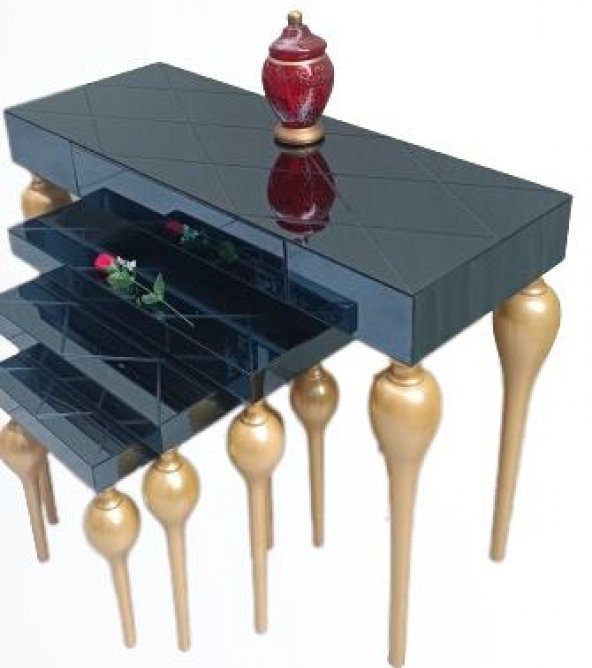 Zigon-Dresuar 18095 Tombul Model Parlak Gold Kayın Ayak Baklava çizgi Ayna tabla - 7