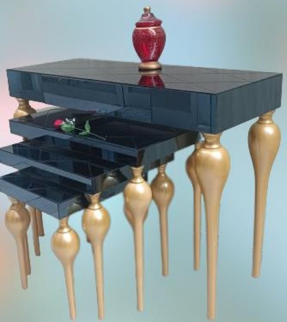 Zigon-Dresuar 18095 Tombul Model Parlak Gold Kayın Ayak Baklava çizgi Ayna tabla - 8