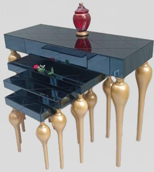 Zigon-Dresuar 18095 Tombul Model Parlak Gold Kayın Ayak Baklava çizgi Ayna tabla - 9